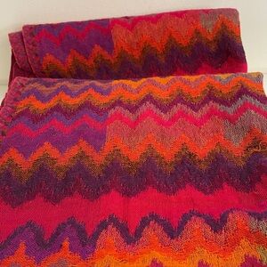 Scarf 50% silk 50% linen Vibrant Zigzag deep reds orange purple wrap Kandahar